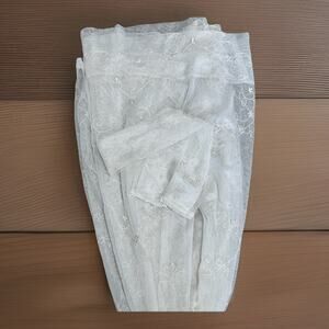 Ivory Embroidered Beaded Netting Ecru Fabric Sheer Lace Curtain Panel & Tie Back